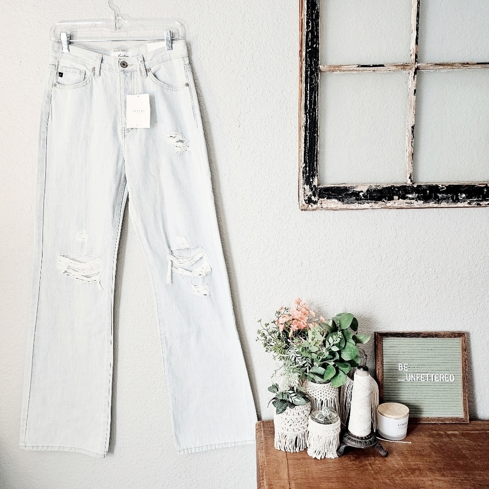 KanCan HR Button Fly Light Wash 90s Flare Jeans Distressed Y2K College 5/26 NEW - Picture 2 of 15